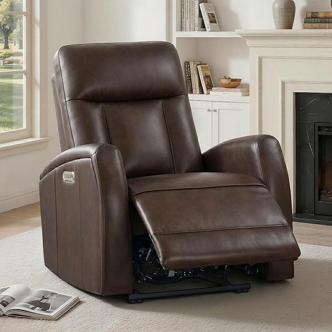 KISLOT Wall Hugger Power Recliner Chair with USB & Type-C Ports Faux Leather Recliner 135° Reclining Small Space Electric Sofa for RV Living Room Bedroom