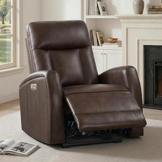 KISLOT Wall Hugger Power Recliner Chair with USB & Type-C Ports Faux Leather Recliner 135° Reclining Small Space Electric Sofa for RV Living Room Bedroom
