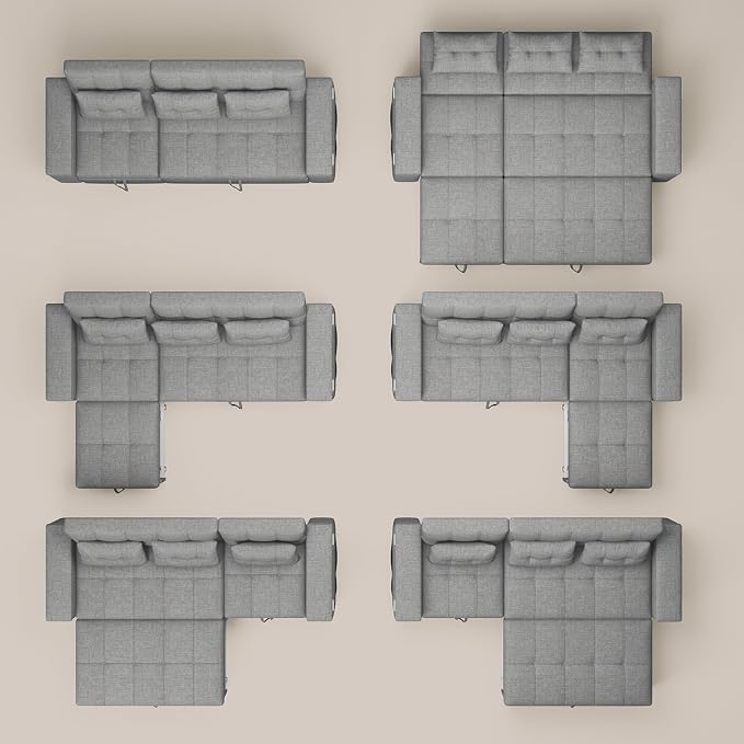 Ahomly 87" Convertible Sofa Bed – Space-Saving Sleeper with Pull-Out Design, Adjustable Backrest, Wide Armrests with Storage, Plush Cushions, Cozy for Small Spaces (Light Grey)
