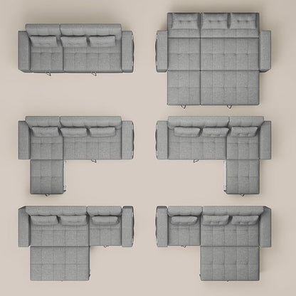 Ahomly 87" Convertible Sofa Bed – Space-Saving Sleeper with Pull-Out Design, Adjustable Backrest, Wide Armrests with Storage, Plush Cushions, Cozy for Small Spaces (Light Grey)