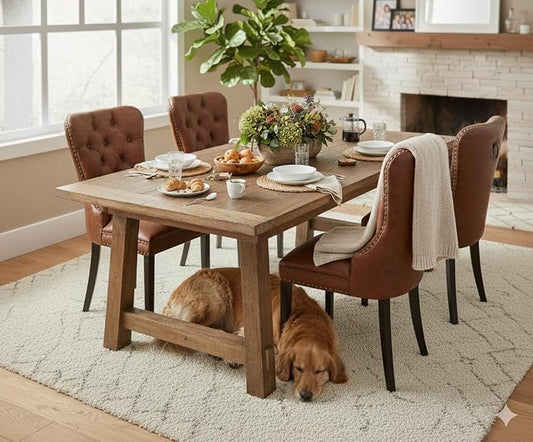 CIMOTA Brown Leather Dining Chairs Set of 4 Mid Century Modern Dining Room Chairs Tufted Upholstered Kitchen Dining Chairs Comfortable Side Chairs with Nailhead Trim/Ring Back (PU /4PCS)