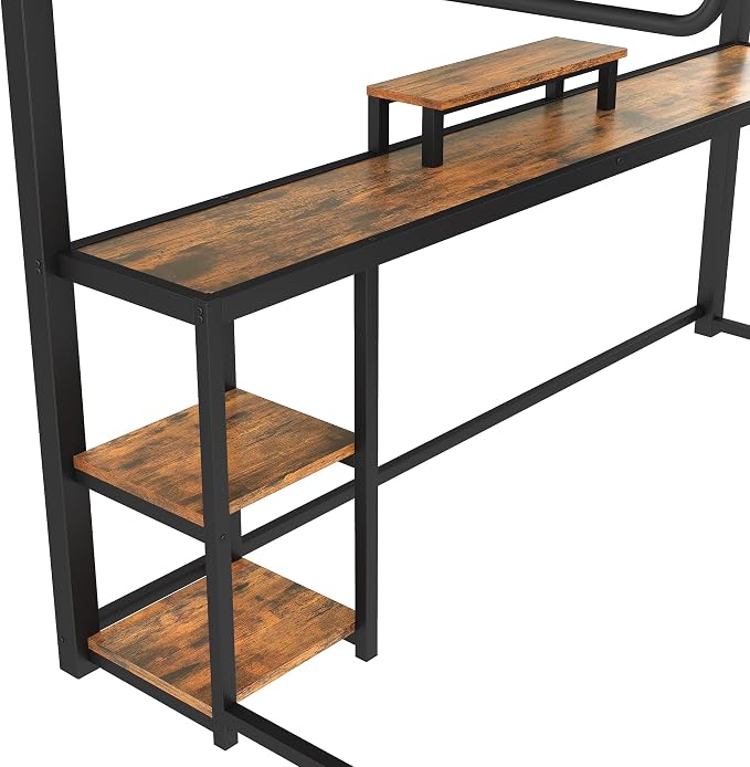 Bellemave Full Loft Bed with Desk & Storage Fabric Drawers, Shelves, Heavy Duty Full Size Metal Loft Bed Frame for Adults & Teens, Space Saving Bed for Small Room, Dorm & Apartment, Black