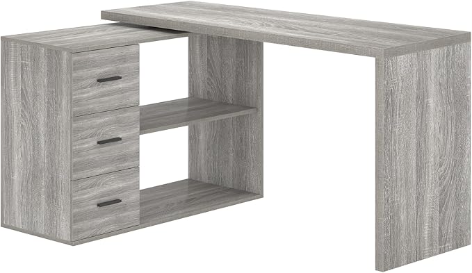 HSH L Shape Desk with Drawers, L-Shaped Desk with Storage Cabinet Shelves, Home Office Corner Computer Desk for Executive Writing, Modern Wood Study PC Table in Bedroom Living Room, Grey Oak, 55 Inch