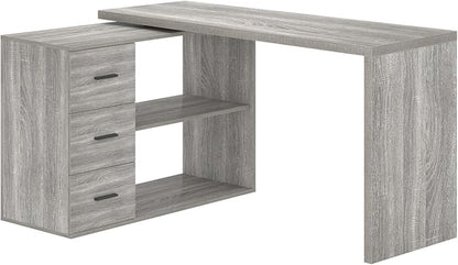 HSH L Shape Desk with Drawers, L-Shaped Desk with Storage Cabinet Shelves, Home Office Corner Computer Desk for Executive Writing, Modern Wood Study PC Table in Bedroom Living Room, Grey Oak, 55 Inch