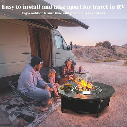 Surround Tabletop Use for Solo Stove Bonfire Ranger 2.0 and Mesa, Accessories for Solo Stove, Fire Pit Surround Table Adjustable with UV-Resistant Outdoor Fabric, Thick Metal Black