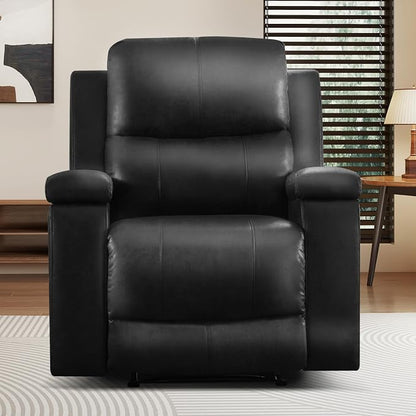 CANMOV Manual Recliner Chair, Classic Faux Leather Recliner Chair with Overstuffed Arms and Back, Manual Single Sofa with Concealed Cup Holders, Black