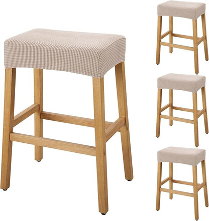 YISUN Stool Covers Rectangle - 4 Pack Stretch Waterproof Saddle Seat Cover Counter Bar Stools Bar Chairs Covers Kitchen Island Chairs Cushion Protector (4, Khaki)