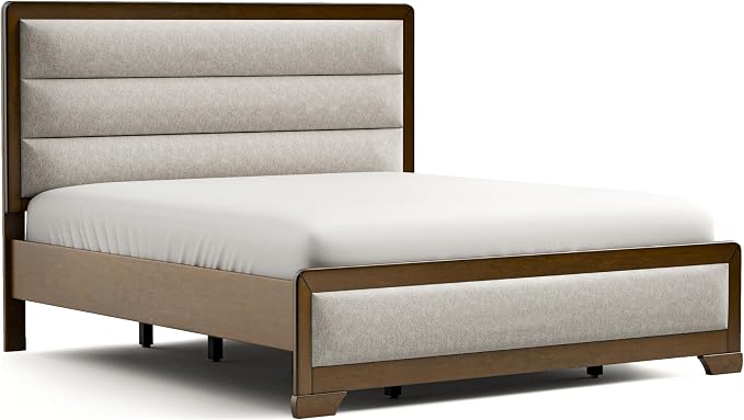 Furniture of America Johan Transitional Solid Wood 5-Piece King Panel Bedroom Set with 2 Nightstands, Box Spring Needed, Brown and Light Gray