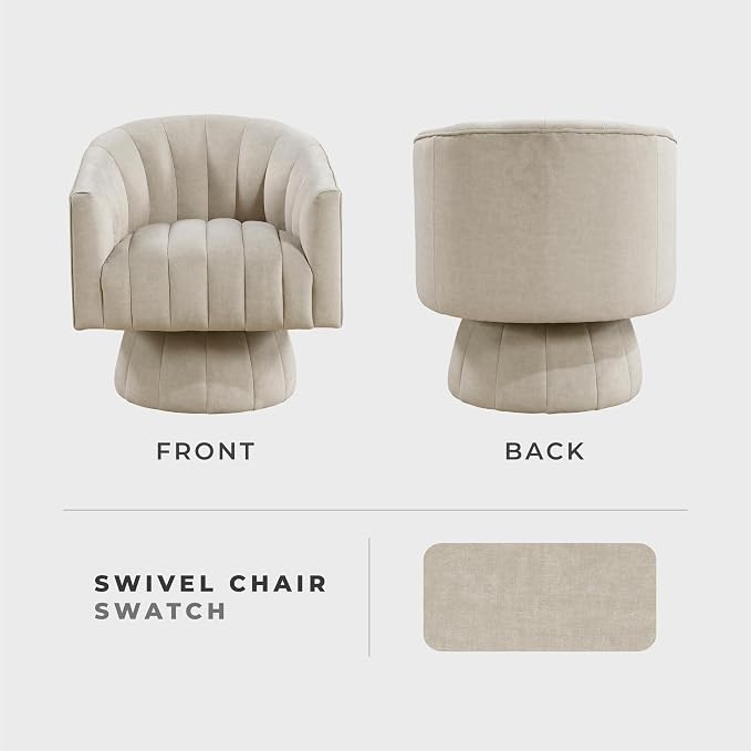 Lexicon Modern Swivel Accent Chair, Velvet Fabric Upholstered Swivel Lounge Chair with Rounded Base and Channel Stitching for Living Room/Bedroom/Office, Easy Assembly, Taupe