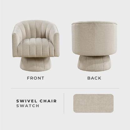 Lexicon Modern Swivel Accent Chair, Velvet Fabric Upholstered Swivel Lounge Chair with Rounded Base and Channel Stitching for Living Room/Bedroom/Office, Easy Assembly, Taupe