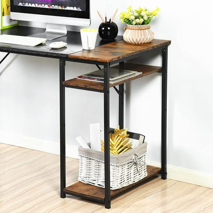 FurnitureR Computer Desk with Shelves for Small Spaces Simple Home Office Desk Study Writing Office Table Laptop PC Writing Desks (Brown, 55.1 Inch)