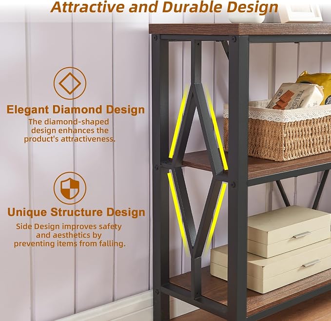 HOMISSUE Sofa Console Table, Rustic Console Table with 3-Tier Storage, Engineered Wood Sofa Tables with Open Shelves, Heavy Duty Entryway Tables for Living Room, Hallway (47 Inch, Rustic Brown)