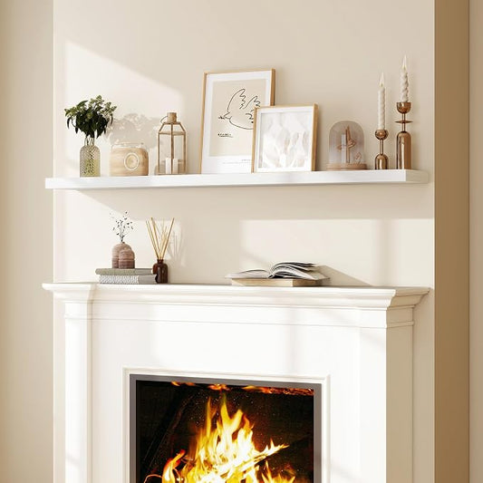 Fun Memories 72 Inch Floating Shelves for Wall, Fireplace Mantel Shelf with Invisible Heavy Duty Bracket, 8 Inch Deep Storage Shelf for Living Room, Kitchen, Farmhouse, White