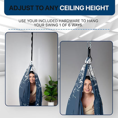 Indoor Sensory Swing for Kids or Outdoor – Holds 300lbs, Double-Layer, & 360° Swivel, Calming Compression Therapy Swing Hammock for Kids & Adults with All Hardware – Sensory-Motor Toys & Gifts