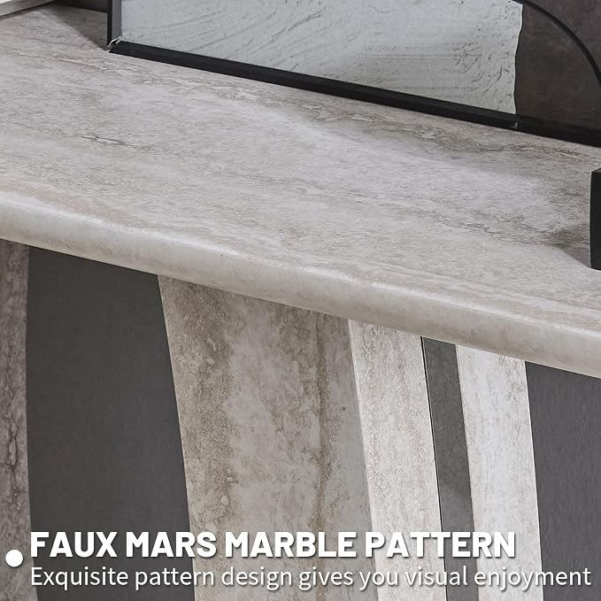 LKTART 55" MDF Console Table for Entryway, Narrow Entryway Table with Faux Mars Marble Pattern, Couch Tables Behind Sofa with U-Shaped Base for Living Room Hallway Foyer, Light