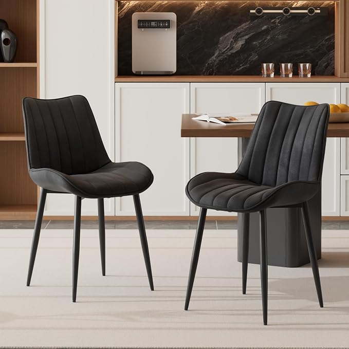 VECELO Dining Chairs Set of 6, Velvet Fabric & Metal Frame, Mordern Style for Kitchen, Living Room,Offcie, Black