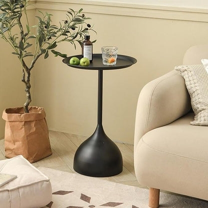 Side Coffee Table Set, Living Room Small Round End Table | Metal Nesting Tables Pedestal Tables Sofa Side and Bedside Console Table, Matt Black