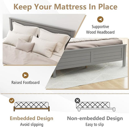 KOMFOTT Full Size Wood Bed Frame with 2 Storage Drawers, Mid Century Platform Bed Frame with Headboard, Sturdy Wooden Slats Support, Modern Mattress Foundation, No Box Spring Required, Easy Assembly