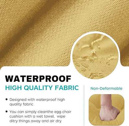Egg Chair Cushion Replacement, Waterproof Thicken Hanging Egg Swing Chair Cushion for Outdoor Furniture, Wicker Rattan Hammock Basket Cushion with Headrest Pillow 47x31.5x4.7 inch(Khaki)
