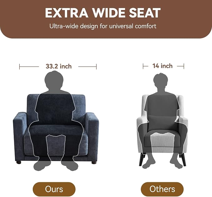 44.2" Chenille Oversized Chair with Movable Ottoman, Modular 1 Seat Couch with Thickened Cushions, Modern Single Sofa Chaise Lounge Reading Chair for Living Room, Small Apartment, Grey