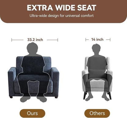 44.2" Chenille Oversized Chair with Movable Ottoman, Modular 1 Seat Couch with Thickened Cushions, Modern Single Sofa Chaise Lounge Reading Chair for Living Room, Small Apartment, Grey