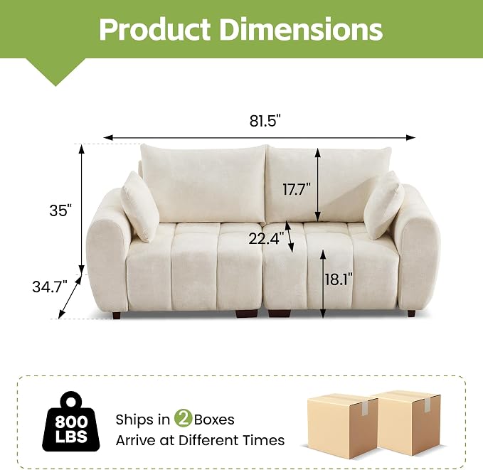 82" Loveseat Cloud Couch, Beige Chenille Modern Upholstered 2-Seater Sofa with Tufted Deep Seat & Wood Legs, Comfy Small Love Seat Couch for Living Room Apartment