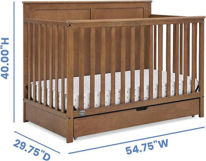 Simmons Kids Logan 6-in-1 Convertible Crib with Underdrawer - Greenguard Gold Certified, Chestnut