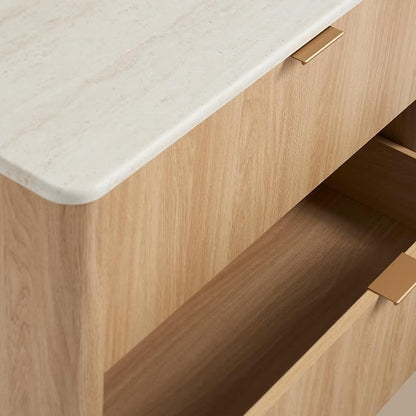 ModernMate 3 Drawer Dresser with Curved Profile & Faux Travertine Texture, 31.5" Large Nightstand Anti-Tip Chest of Drawers for Bedroom, Living Room, Natural Oak
