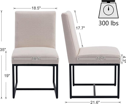 VESCASA Linen Upholstered Dining Chairs Set of 4, Mid Century Modern Padded Chair with Black Metal Frame for Restaurant, Dining Room, Kitchen, Cream