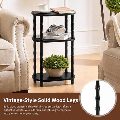 Narrow Side Table with Storage, 3-Tier End Table Skinny Nightstand for Bedroom, Living Room Small Space, Black