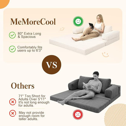 MeMoreCool Convertible Sofa Bed, Folding Floor Couch Bed Queen, Pull Out Sleeper Couch with Pillows, Fold Out Futon Sofa for Bedroom Living Room Small Space, Corduroy Beige