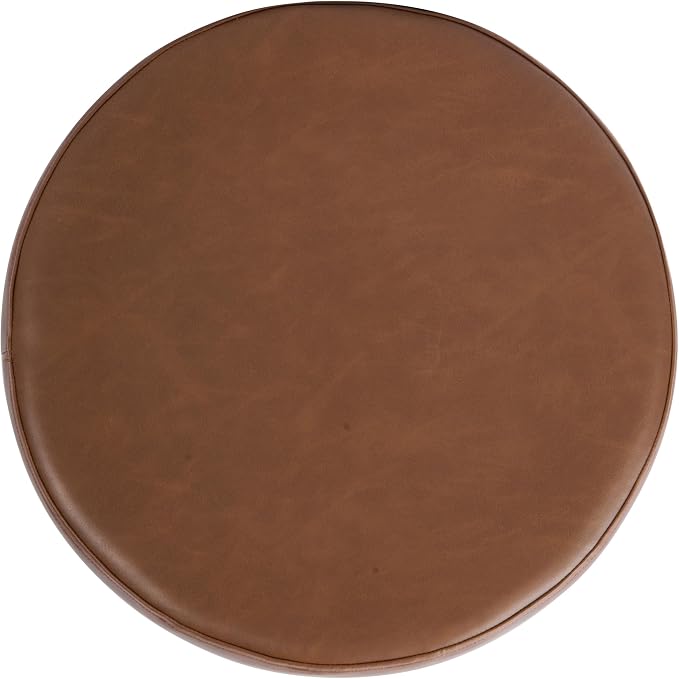 HomePop 19" Round Storage Ottoman - Chestnut Brown Faux Leather