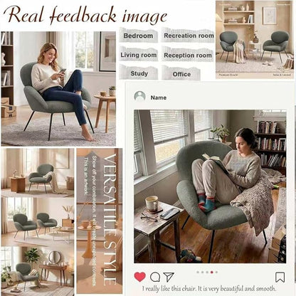 Accent Chair, Cloud Accent Chair for Bedroom, Boucle Fabric (Green) | Comfy Bedroom Chair with Love Back and Sturdy And Durable Solid-Wood Frame/ Study Room / Bedroom / Living Room /(Cream Style)