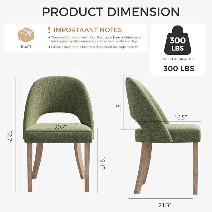 Wooden Dining Chairs Set of 6, Upholstered Modern Chenille Dining Room Chair Kitchen Chairs, Comfy Farmhouse Dinner Chair for Kitchen Dining Room, Green