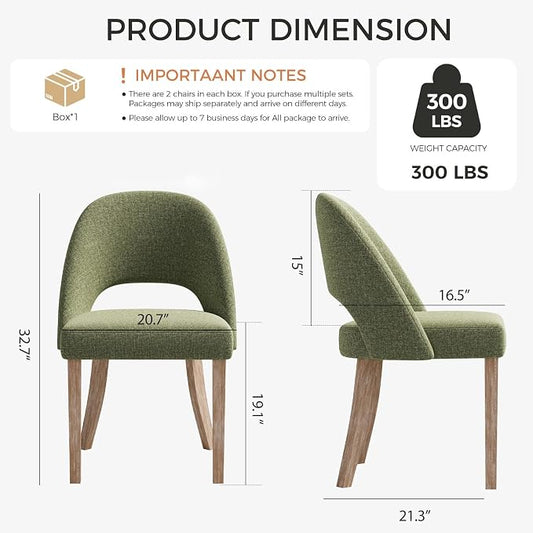 Wooden Dining Chairs Set of 4, Upholstered Modern Chenille Dining Room Chair Kitchen Chairs, Comfy Farmhouse Dinner Chair for Kitchen Dining Room, Green