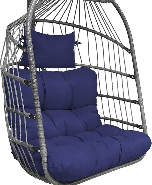 Enipate Outdoor Hanging Egg Chair Cushion, Water-Resistant Tufted Swing Basket Chairs Cushion Pads with Headrest Pillow