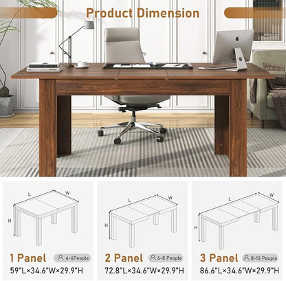 59"-86" Extendable Dining Table for 6-10 Person, Wooden Dining Room Table, Modern Extendable Table for Gatherings, Meeting for Small Kitchens, Dining Office Areas(Walnut)