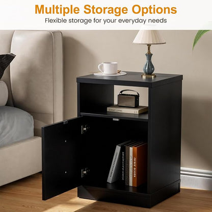RoyalCraft Black Nightstand Set of 2, Small End Table with Storage Shelf and Door, Faux Two-Drawer Design Side Table, Modern Night Stand for Bedroom Dorm, Wood Beside Table for Small Spaces