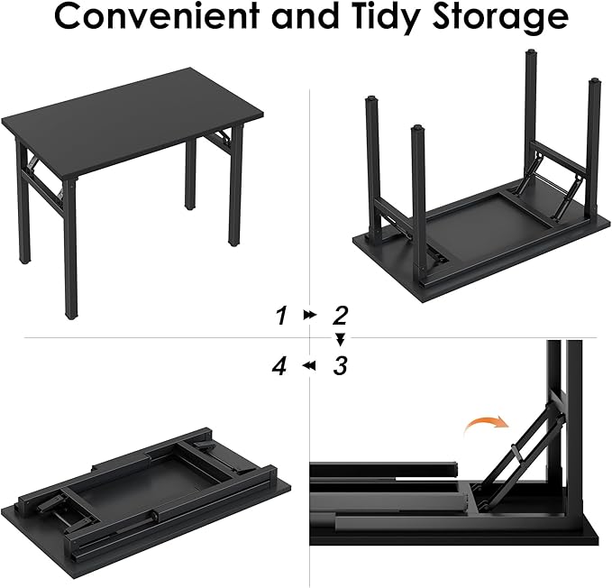 Need Office Computer Desk -35.8 L Sturdy and Heavy Duty Folding Laptop Table,Writing Table/Home Office Desk/Sewing Table, No Assembly Required, Black & Black Frame