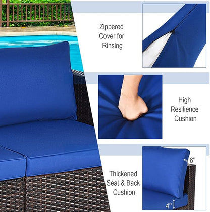 Tangkula Wicker Loveseat 2 Piece, Patio Furniture Couch with Removable Cushions, Rattan Loveseat Sofa for Balcony, Deck, Garden and Poolside