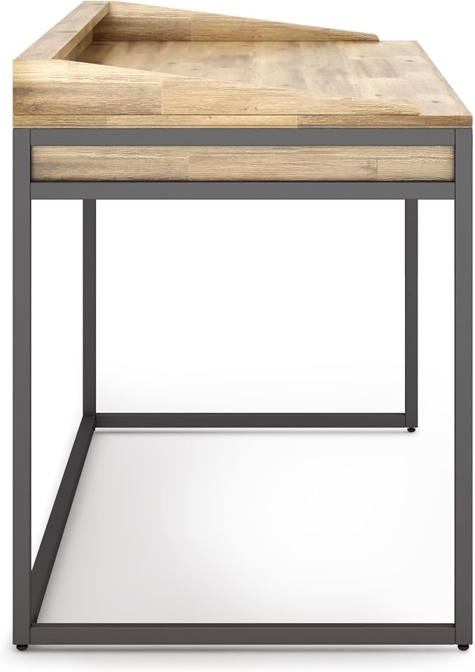 SIMPLIHOME Ralston Desk - 60 Inch Wide Solid Acacia Wood and Metal Writing Desk in Distressed Golden Wheat, Modern Industrial Home Office Computer Table with 2 Drawers and Flip-Down Keyboard Tray