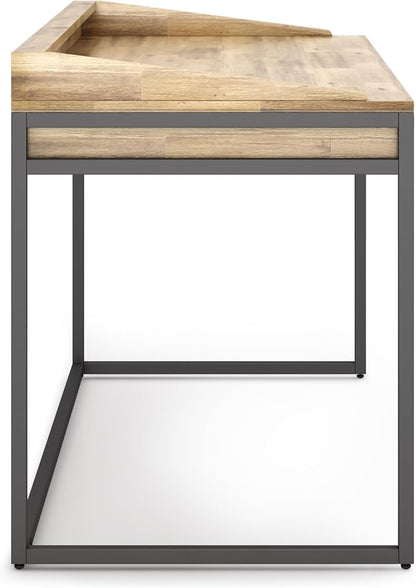 SIMPLIHOME Ralston Desk - 60 Inch Wide Solid Acacia Wood and Metal Writing Desk in Distressed Golden Wheat, Modern Industrial Home Office Computer Table with 2 Drawers and Flip-Down Keyboard Tray