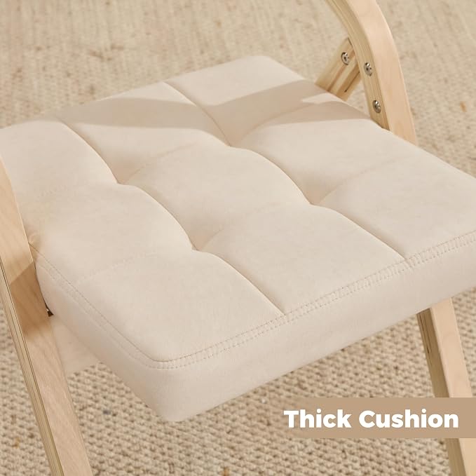 Folding Dining Chairs with Cushion Set of 2,Padded Foldable Dining Chairs,Portable Wooden Folding Chairs with Seat for Dining Rooms Kitchen Wedding Party Indoor Velvet Khaki