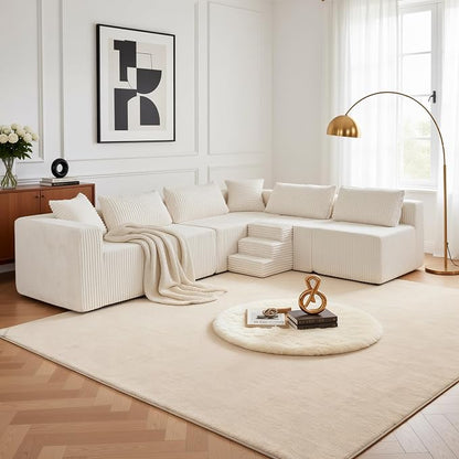 Claiks 128" Modular U Shaped Couch, Sectional Deep Seat Sofa with Pet Stair, Khaki