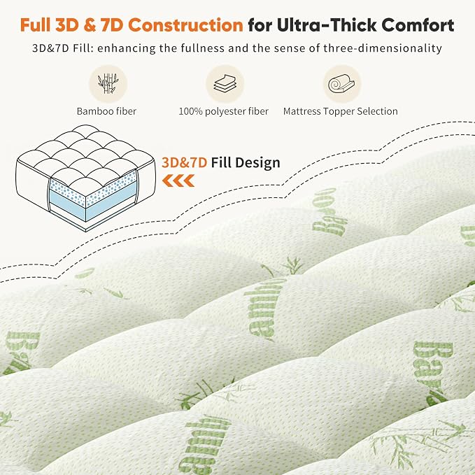 Sweetcrispy Ultra Soft Mattress Topper Twin Size - Viscose Made from Bamboo Pillow Top Mattress Pad for Breathable Cooling & Back Pain Relief, Deep Pocket Comfort Bed Topper, Green