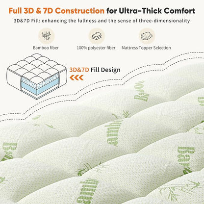 Sweetcrispy Ultra Soft Mattress Topper Twin Size - Viscose Made from Bamboo Pillow Top Mattress Pad for Breathable Cooling & Back Pain Relief, Deep Pocket Comfort Bed Topper, Green