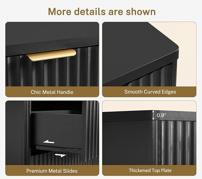 TEENFON Fluted Dresser for Bedroom with 9 Drawers, 63" Wide Modern Chest of Drawers with Metal Handle & Curved Profile Design, Wood Closet Clothes Storage Organizer for Living Room, Hallway, Black