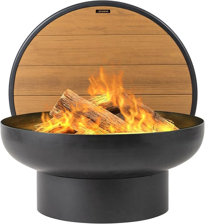 DENKOE Iron Fire Pit Table with Lid, Extra Thick and Heavy Duty Fire Bowl, Deep Round Firepit for Outdoor Bonfire Gatherings, Wood Burning Firepits for Outside Patio, Modern Outdoor Fire Pits