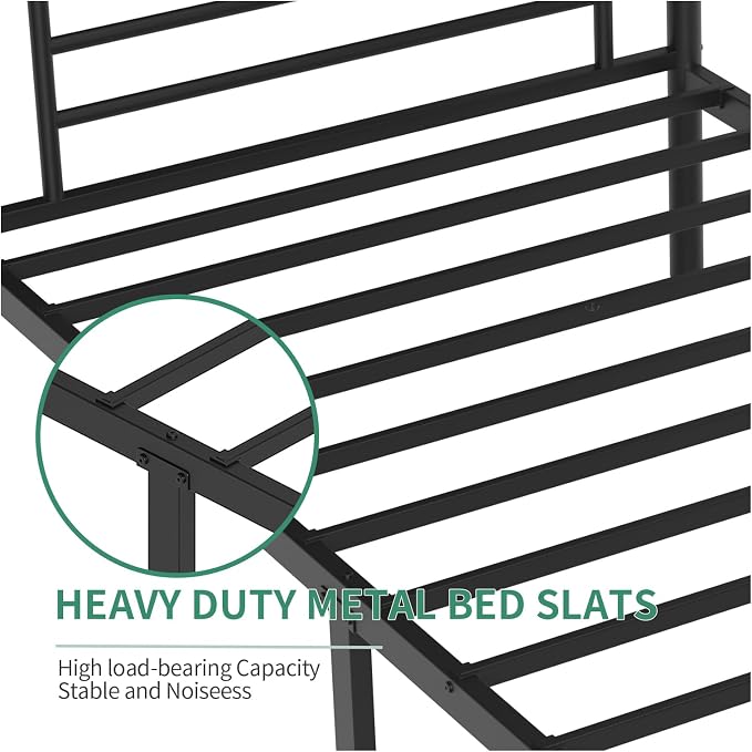 Bunk Bed Twin Over Twin with Ladders and Guardrail,Sturdy Literas Heavy Duty Metal Slats,400 lbs Capacity,No Spring Box Required,Black