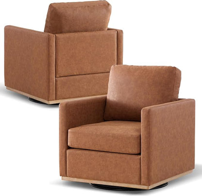 Aoiy & Wifon 30.7" W Swivel Accent Chair Set of 2, Mid Century Modern Swivel Chairs for Living Room, Comfy Small Accent Chair, PU Leather, Brown